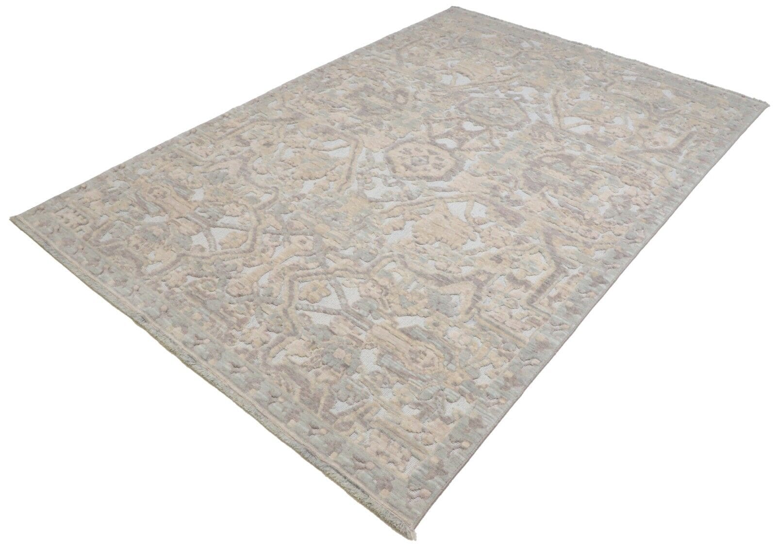 Modern Designer Teppich 165x236 cm Beige Echte Wolle handgeknüpft Perserteppich