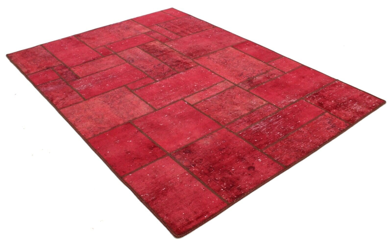 Stonwash Vintage Patchwork Perserteppich 241 x 176 cm, handgeknüpft