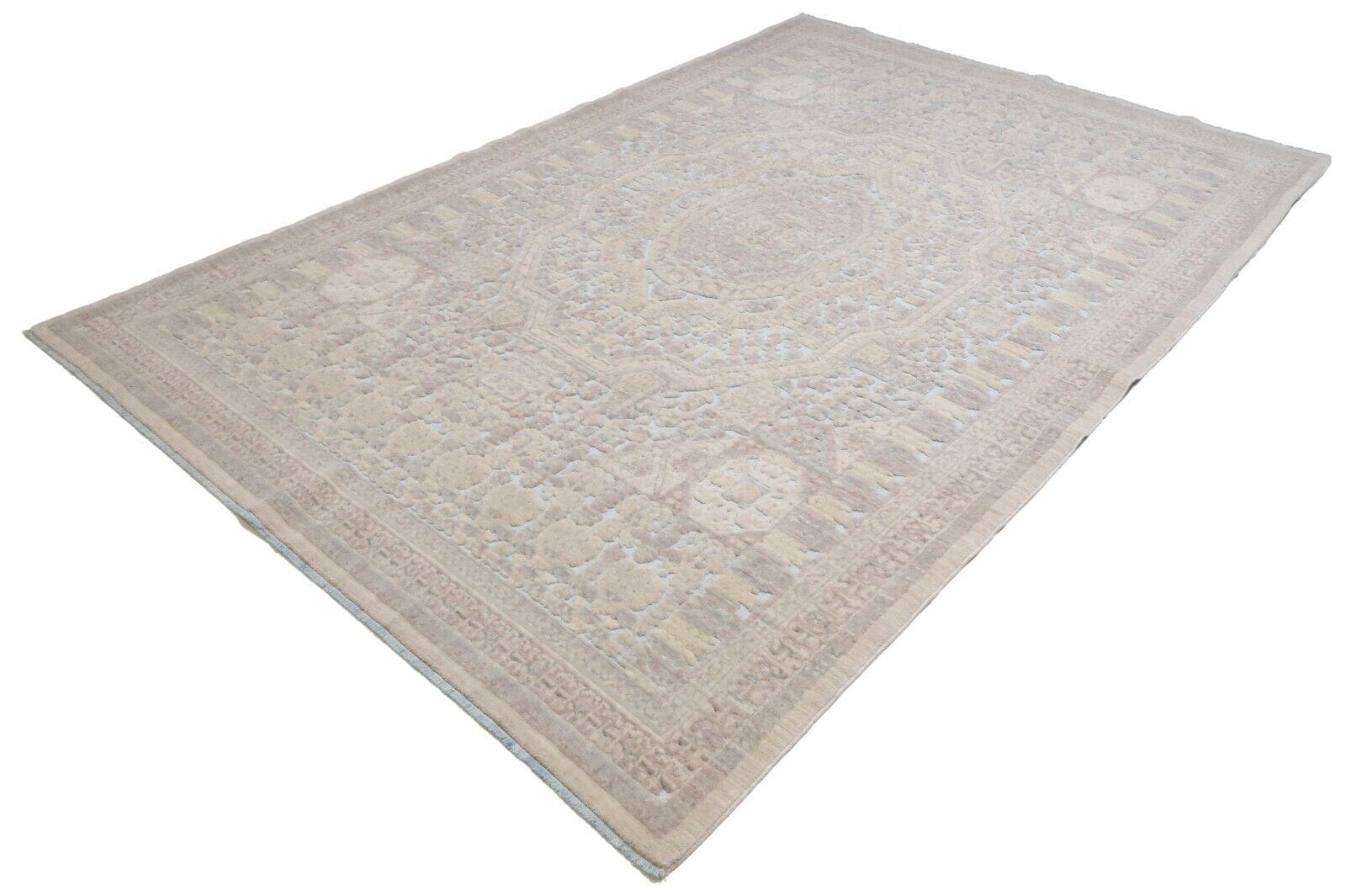 Modern Designer Teppich 200x287 cm Beige Echte Wolle Relief handgeknüpft Perserteppich