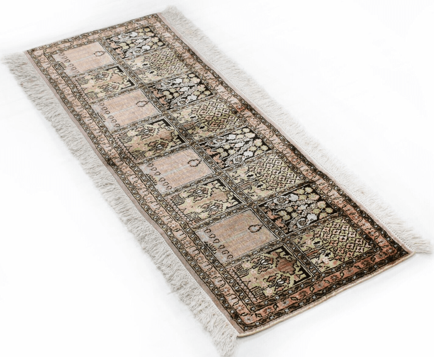 Perserteppich 124x75 cm, Handgeknüpft, Kashmir Seide, Indien