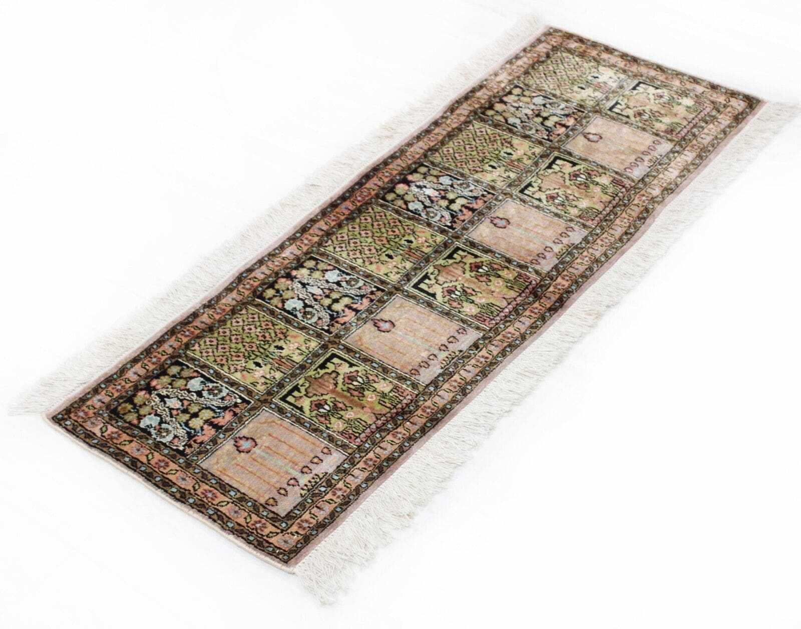 Perserteppich 124x75 cm, Handgeknüpft, Kashmir Seide, Indien