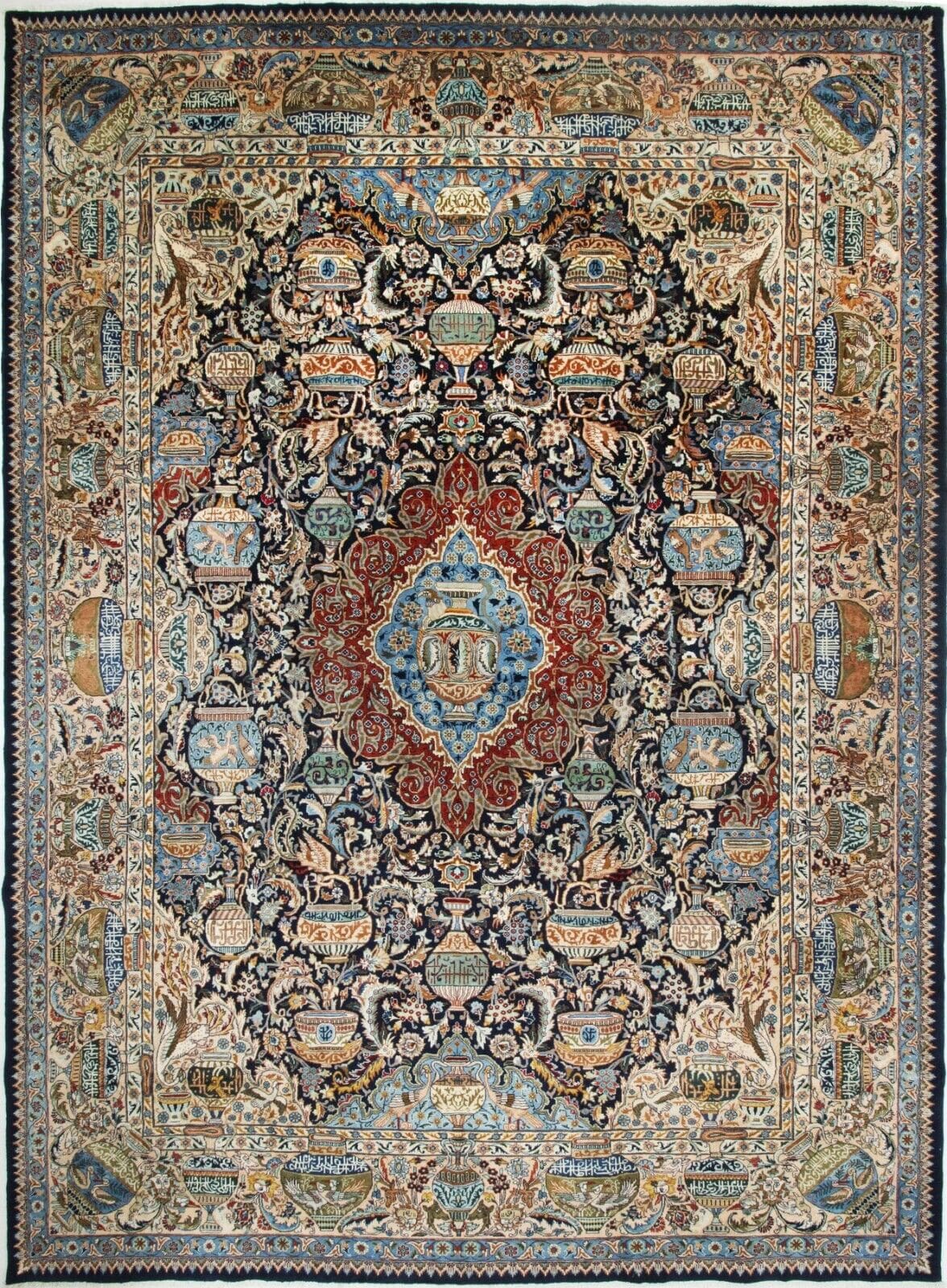 Kashmar Perserteppich 411 x 307 cm, handgeknüpft, einzigartig schön