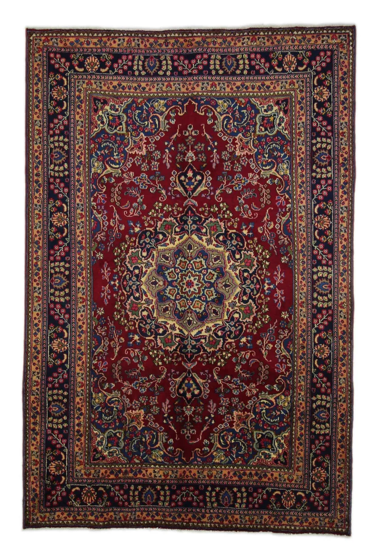 Maschhad Orientteppich 293x193 cm, florales Muster, handgeknüpft