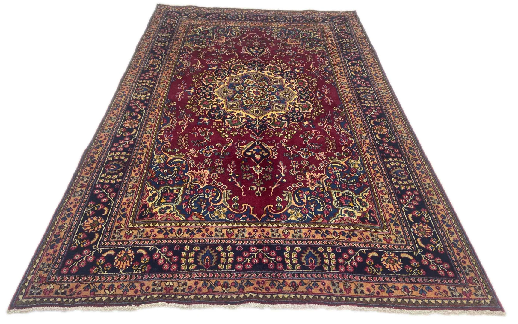Maschhad Orientteppich 293x193 cm, florales Muster, handgeknüpft