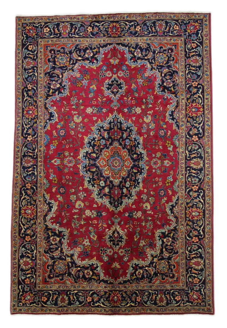 Maschhad Orientteppich 297x198 cm, 250.000 Knoten, florales Muster, handgeknüpft