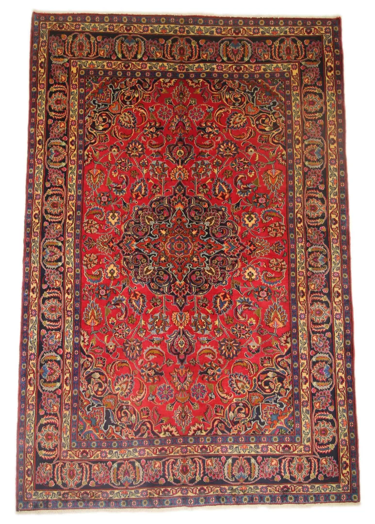 Maschhad Orientteppich 288 x 190 cm, florales Muster, 250.000 Knoten, handgeknüpft