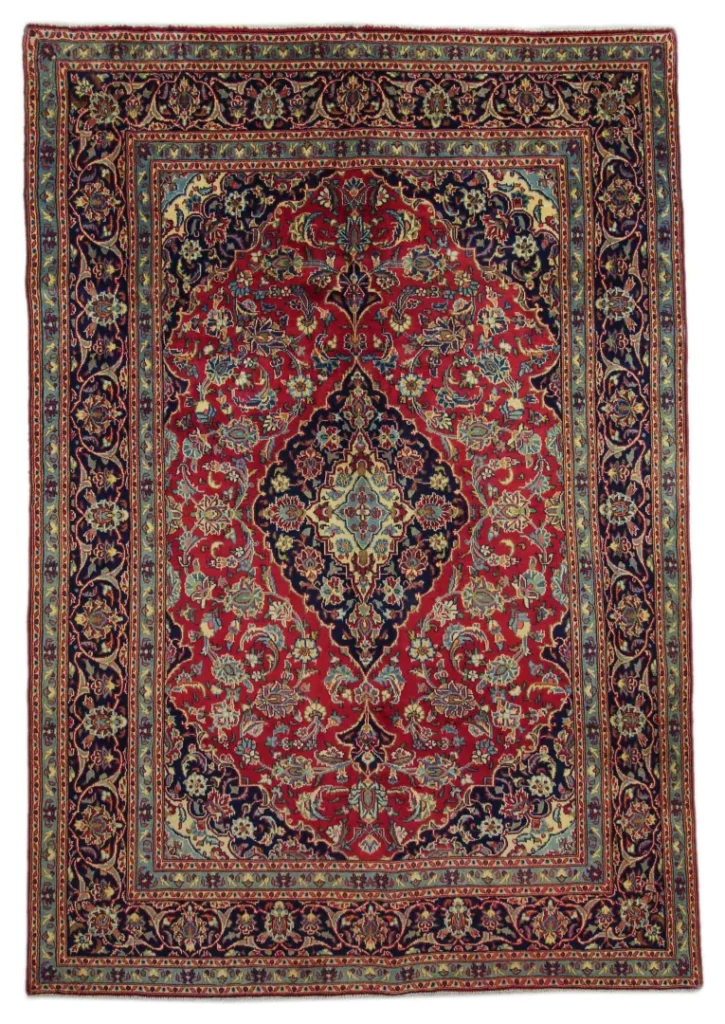 Maschhad Orientteppich 288 x 199 cm, florales Muster, handgeknüpft