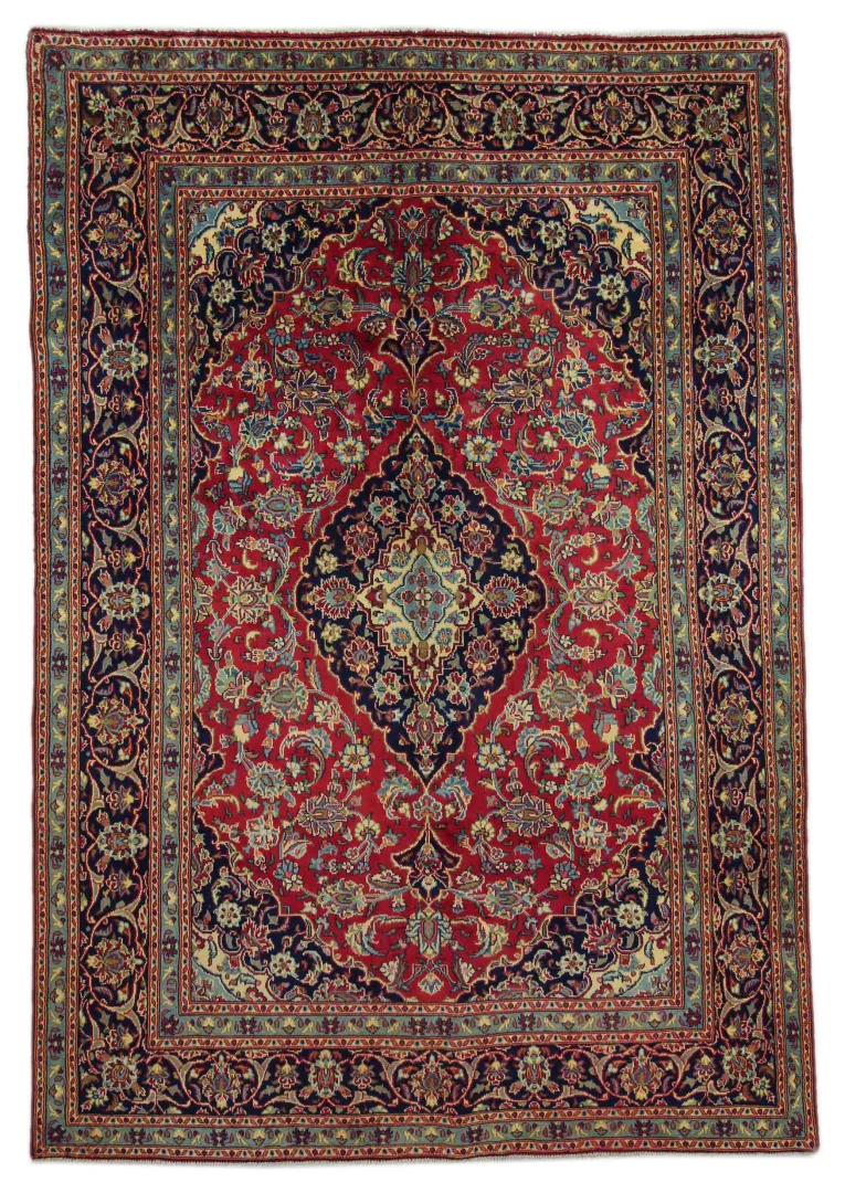 Maschhad Orientteppich 288 x 199 cm, florales Muster, handgeknüpft