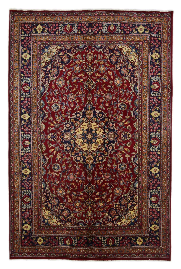 Maschhad Teppich 303x199 cm, 180.000 Knoten, florales Muster, handgeknüpft
