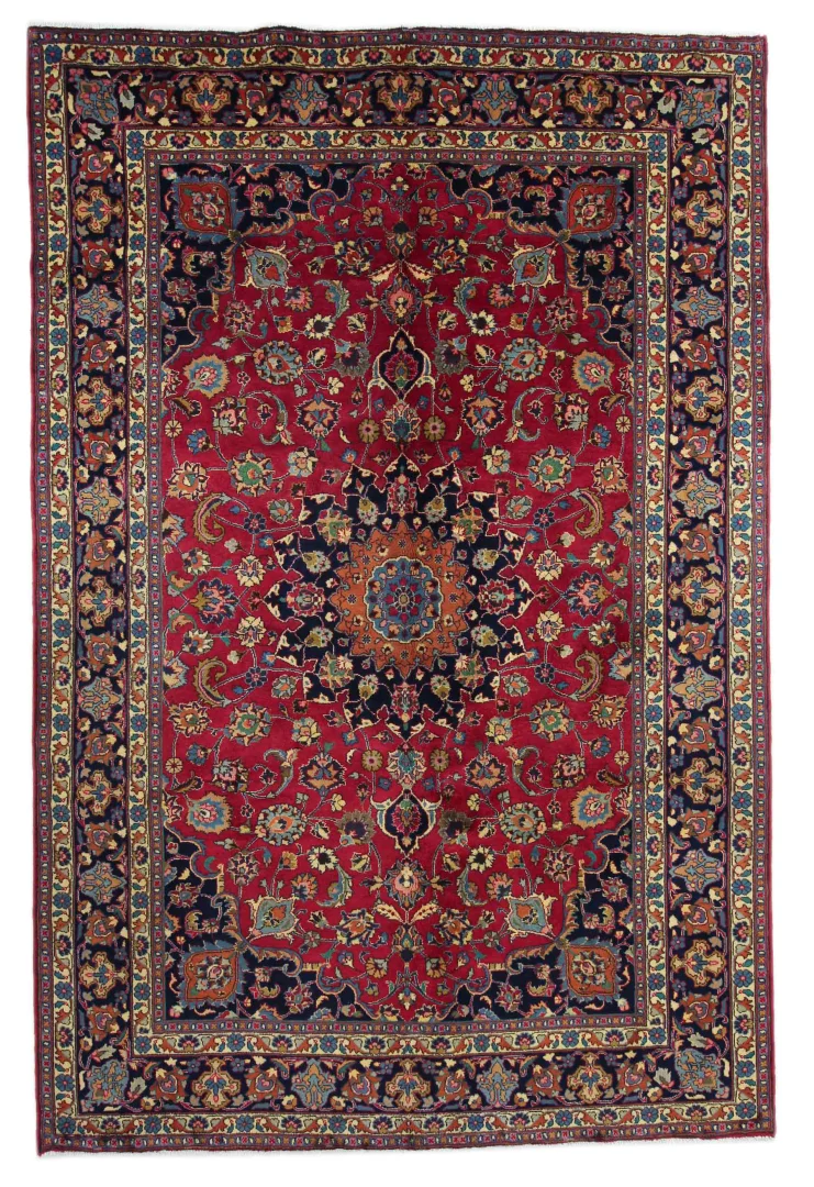 Maschhad Teppich 307 x 203 cm, 250.000 Knoten/m², floral, handgeknüpft