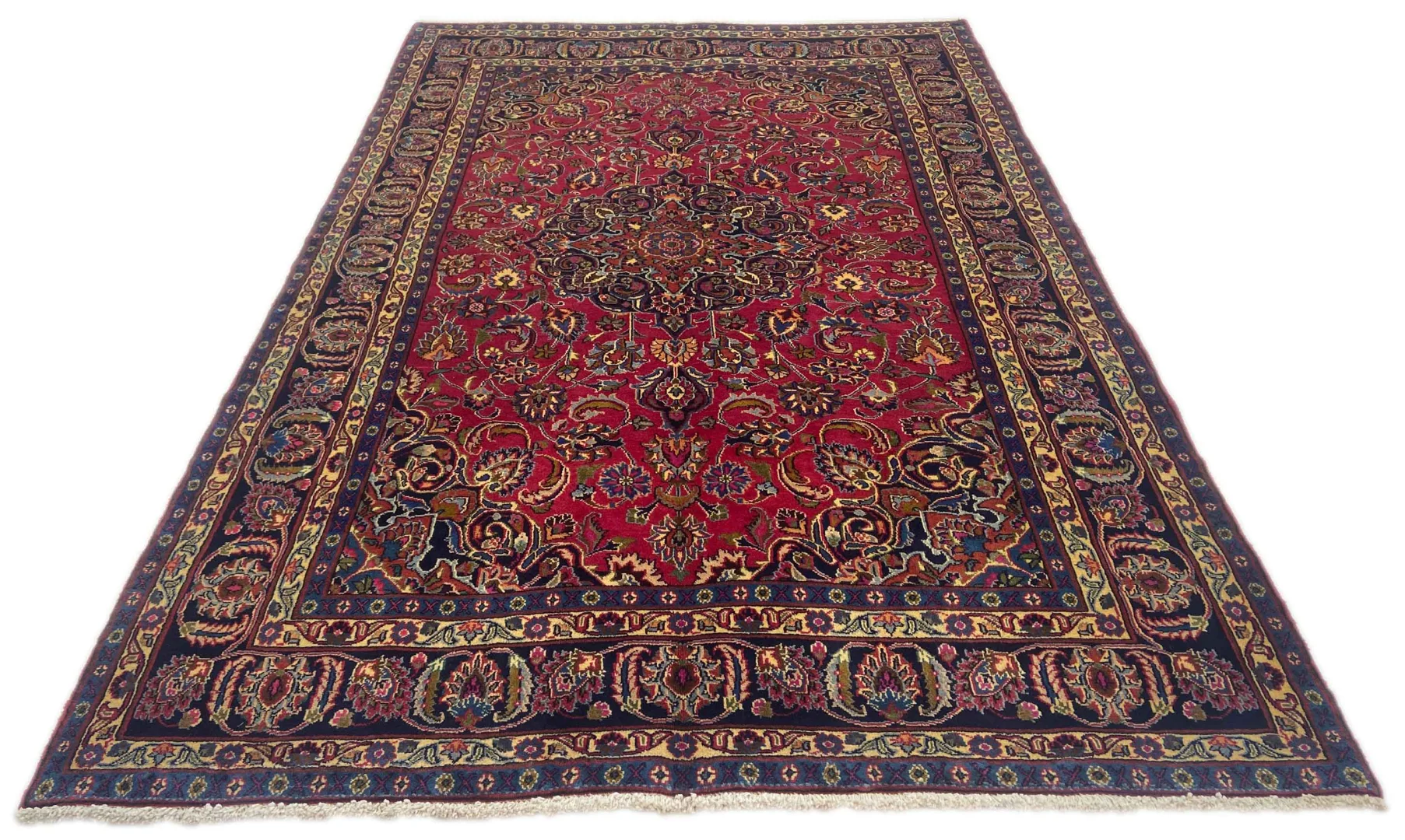 Maschhad Orientteppich 288 x 190 cm, florales Muster, 250.000 Knoten, handgeknüpft