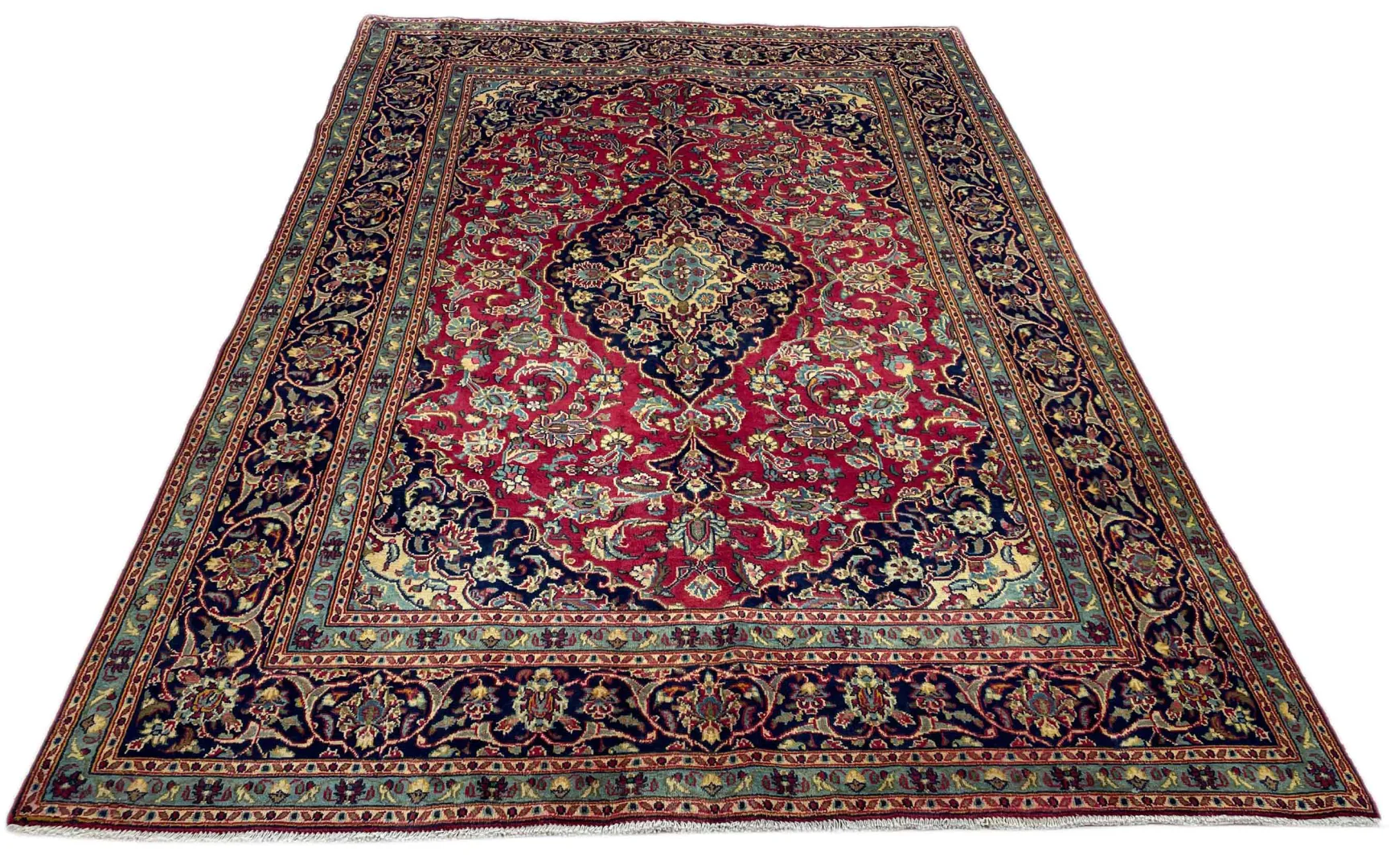 Maschhad Orientteppich 288 x 199 cm, florales Muster, handgeknüpft