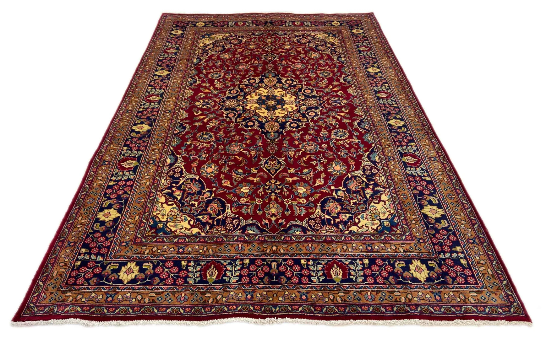 Maschhad Teppich 303x199 cm, 180.000 Knoten, florales Muster, handgeknüpft