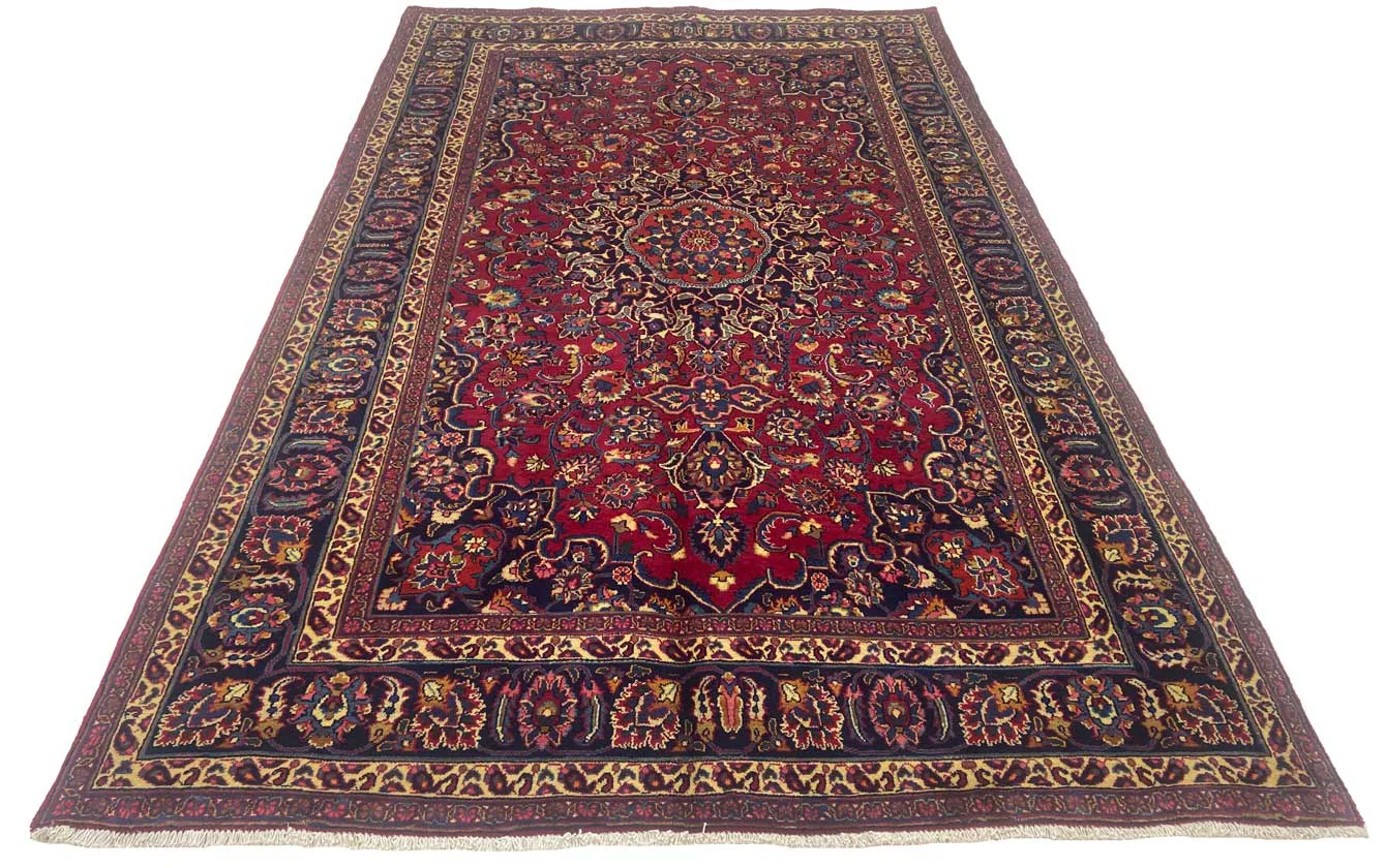 Maschhad Teppich 315x193 cm, florales Muster, 250.000 Knoten, handgeknüpft