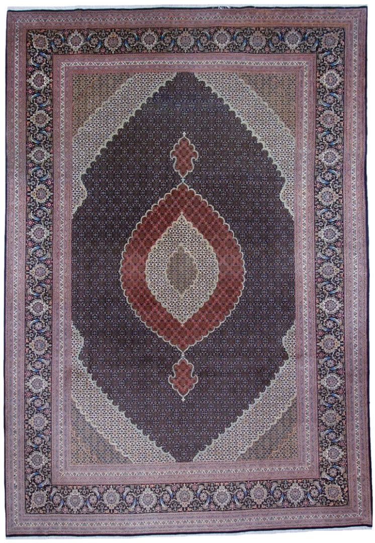 Täbris Teppich 350x250 cm, 50-Raj, Seidenluxus, handgeknüpft für Teppiche