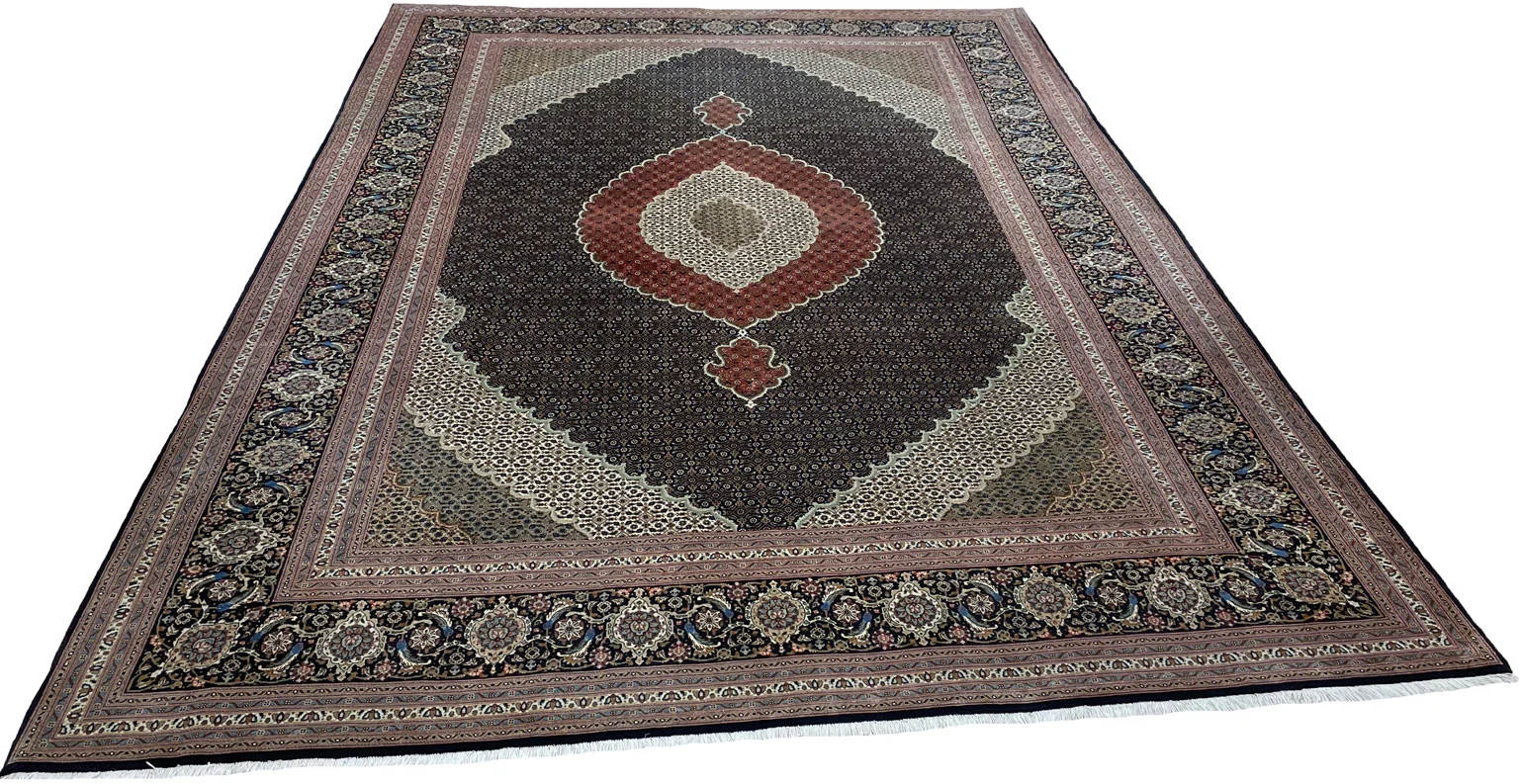 Täbris Teppich 350x250 cm, 50-Raj, Seidenluxus, handgeknüpft für Teppiche