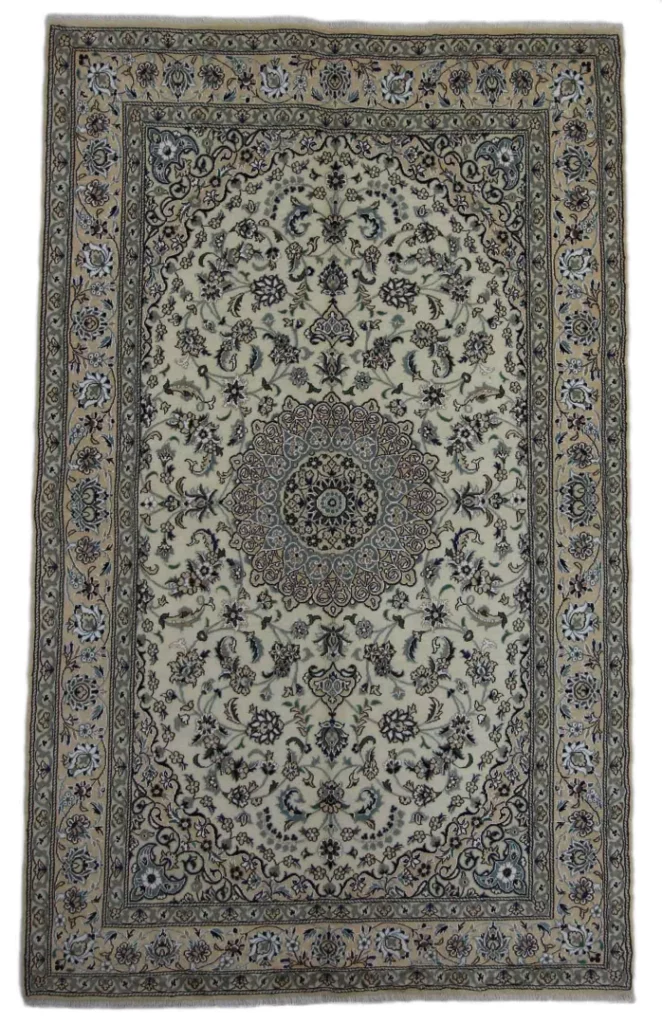 Nain 9La 247 x 152 cm, florales Medaillon, handgeknüpft, Orientteppich