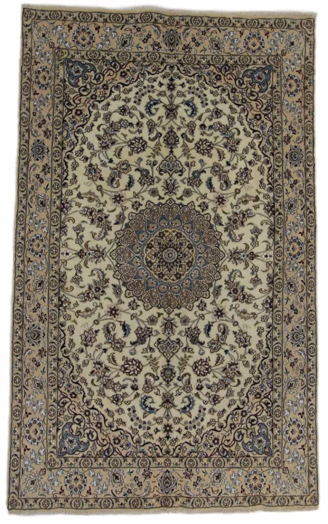 Nain 9La Orientteppich 253x154 cm, florales Medaillon, handgeknüpft