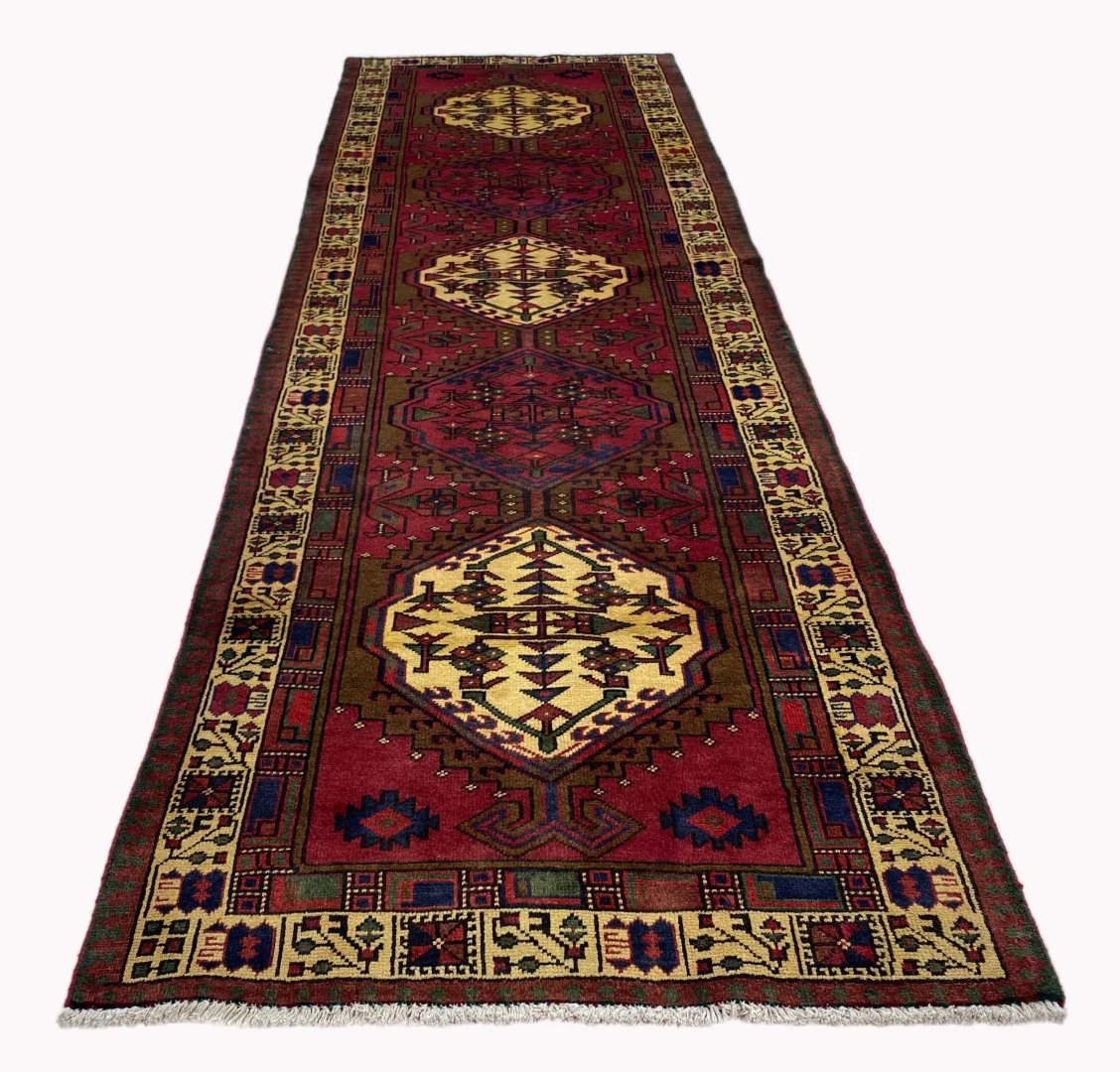 Meshkin Teppich 315x100 cm, 120.000 Knoten, geometrisches Design, handgeknüpft