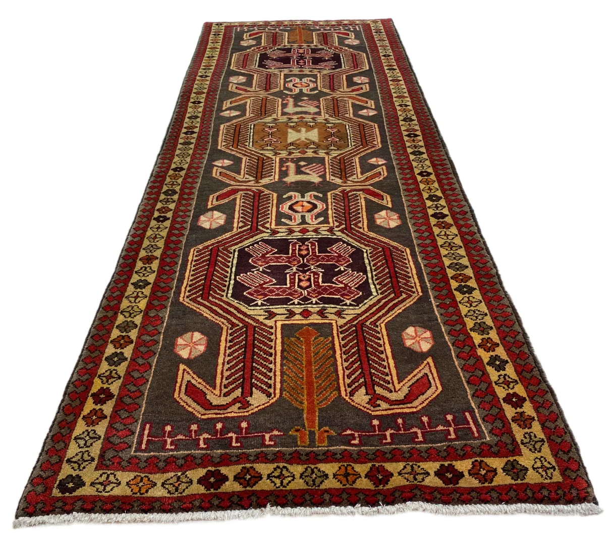 Orientteppich Meshkin 317x113 cm, 120.000 Knoten, geometrisch, handgeknüpft