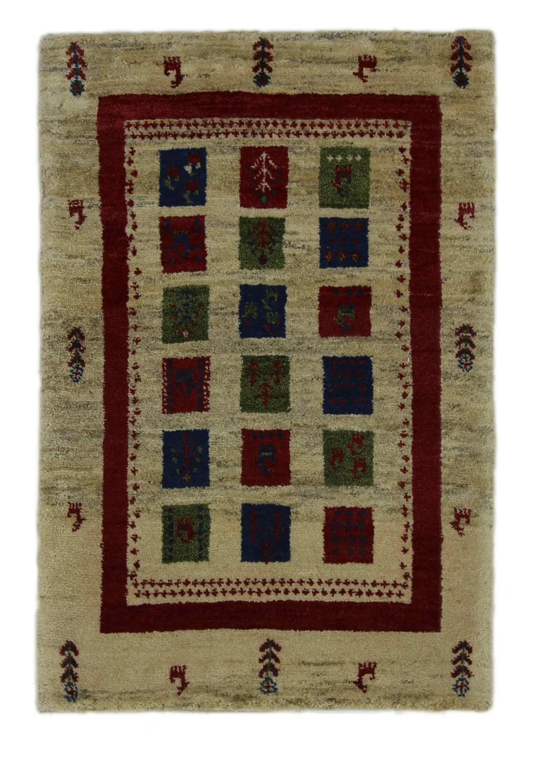 Gabbeh Teppich 124 x 84 cm, 50.000 Knoten, weicher Flor, handgeknüpft für Teppiche