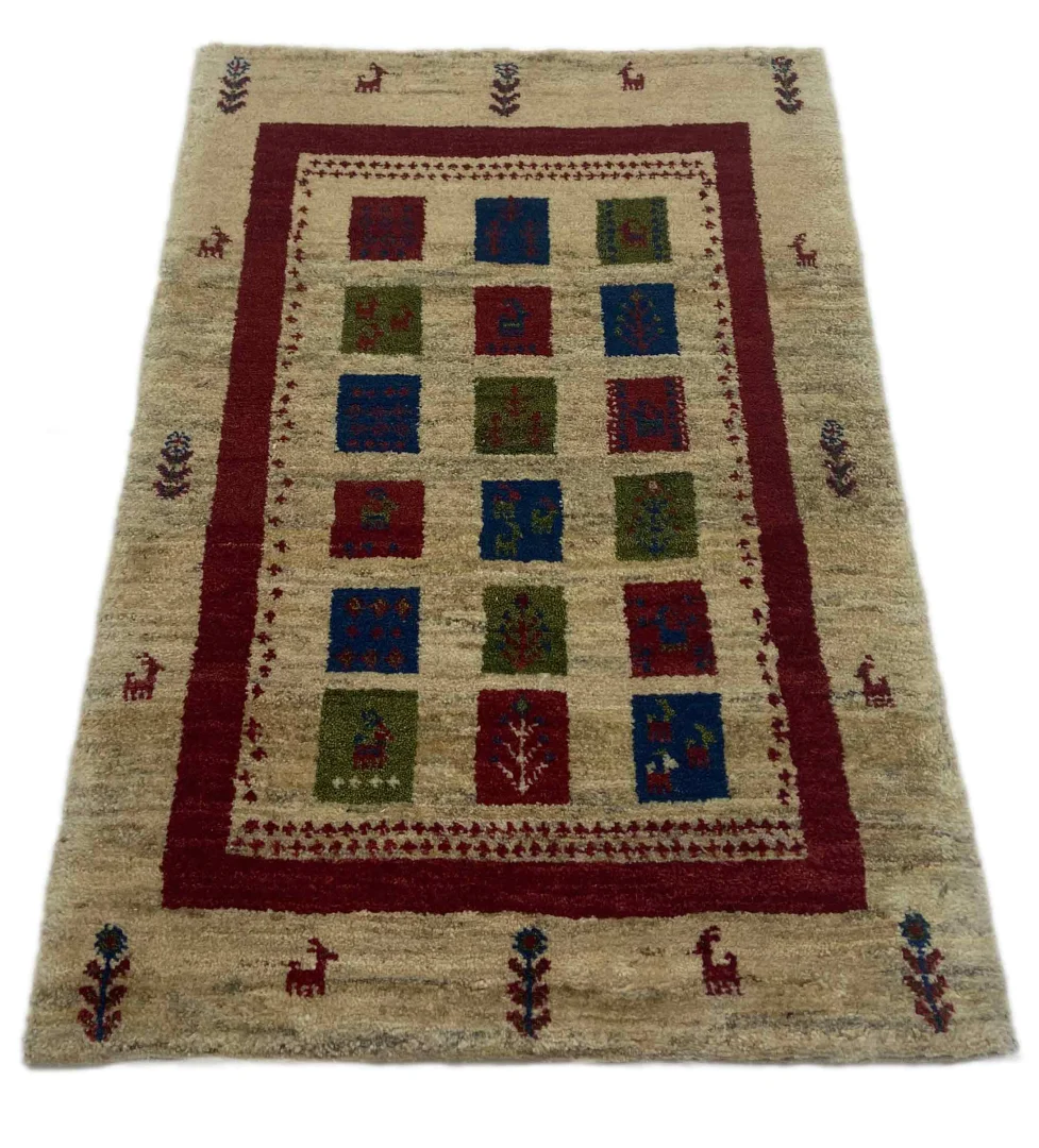 Gabbeh Teppich 124 x 84 cm, 50.000 Knoten, weicher Flor, handgeknüpft für Teppiche