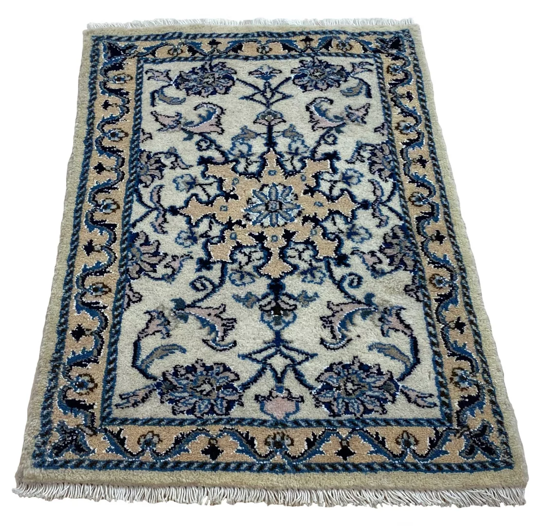 Nain Teppich 90 x 60 cm floral, handgeknüpft für Teppiche