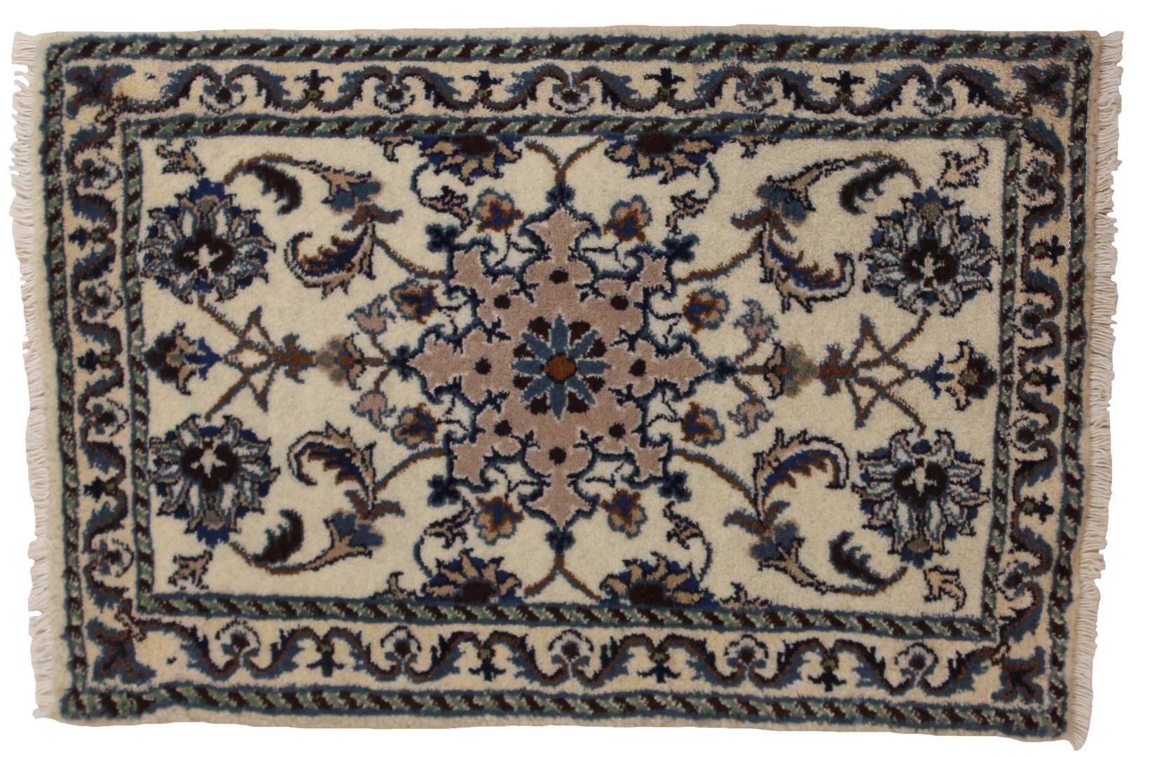 Nain Teppich 90 x 60 cm florales Muster, handgeknüpft für Teppiche