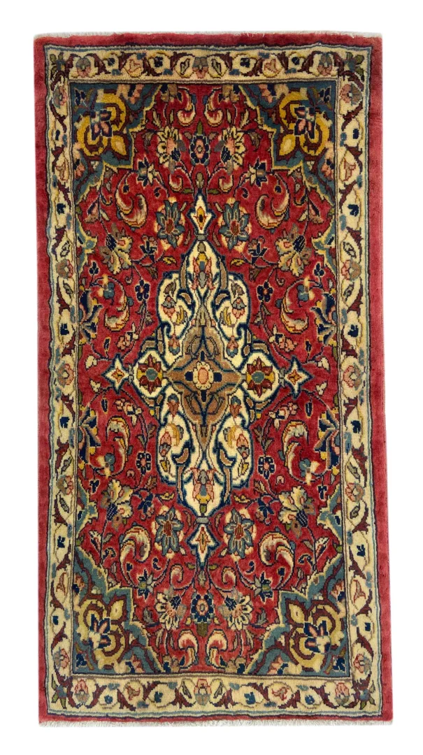 Sarough Teppich 124x64 cm, florales Design, 200.000 Knoten, handgeknüpft