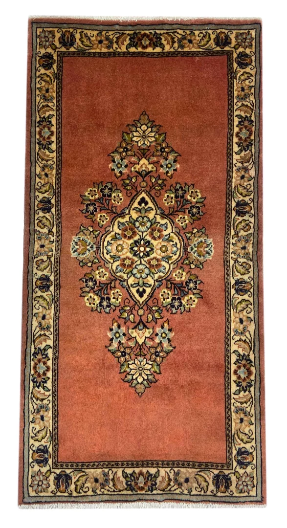 Sarough Teppich 128 x 66 cm, florales Design, handgeknüpft