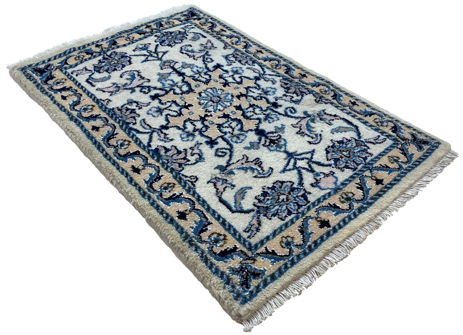 Nain Teppich 90 x 60 cm floral, handgeknüpft für Teppiche