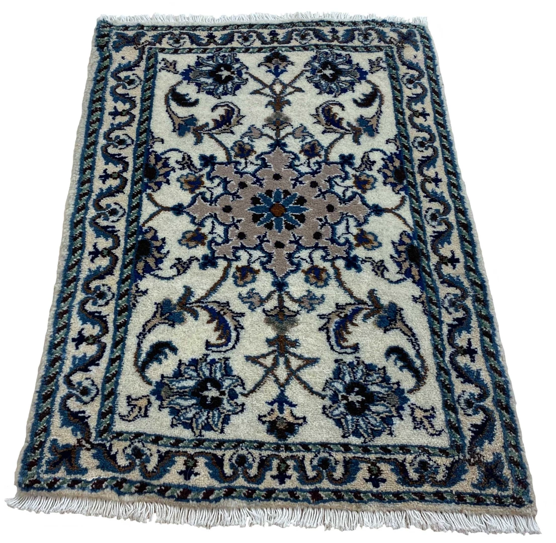 Nain Teppich 90 x 60 cm florales Muster, handgeknüpft für Teppiche
