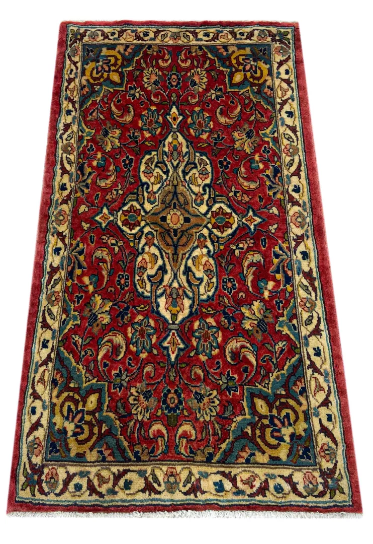 Sarough Teppich 124x64 cm, florales Design, 200.000 Knoten, handgeknüpft