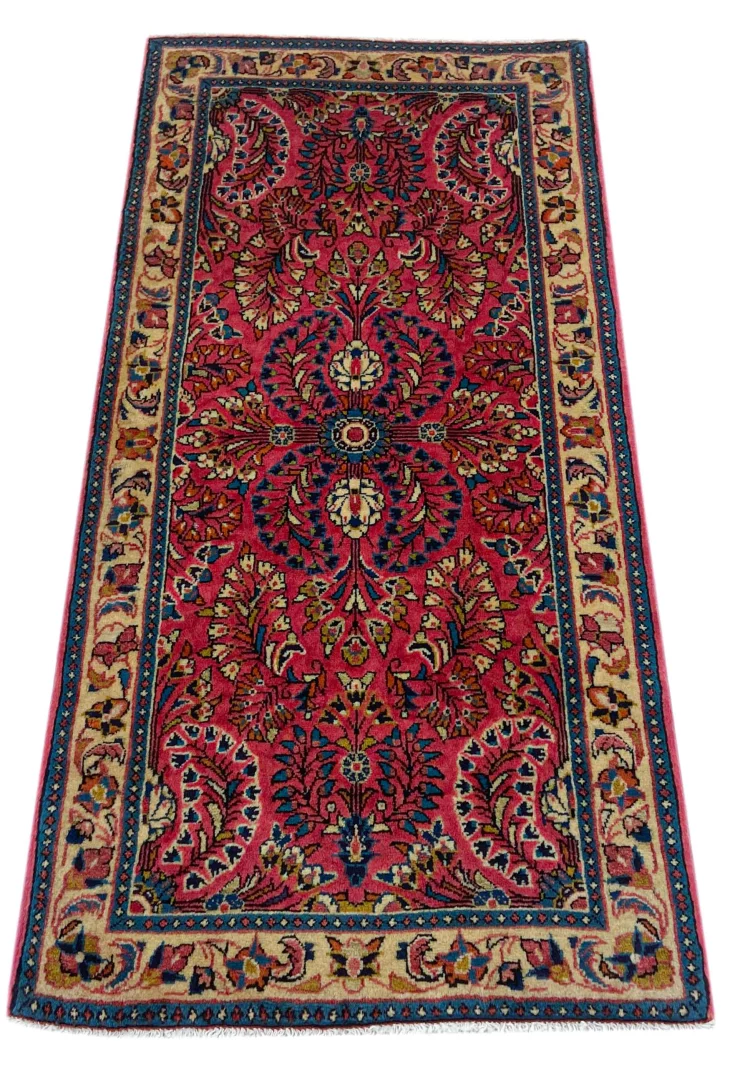 Sarough Orientteppich 134 x 66 cm, florales Design, handgeknüpft