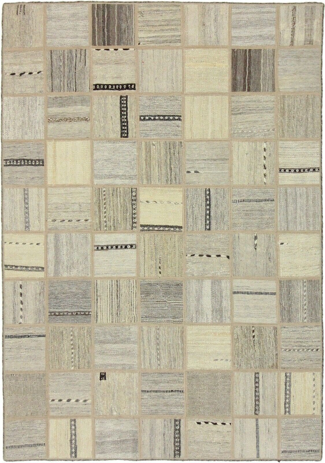 Handgewebter Orientteppich 199x139 cm, modernes Kelim Patchwork