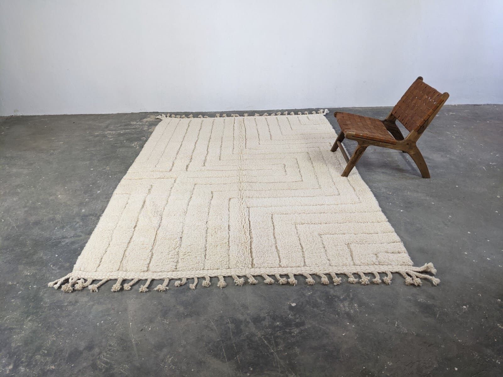 Berber Teppich 310x215 cm Naturweiß Boho Unikat handgeknüpft