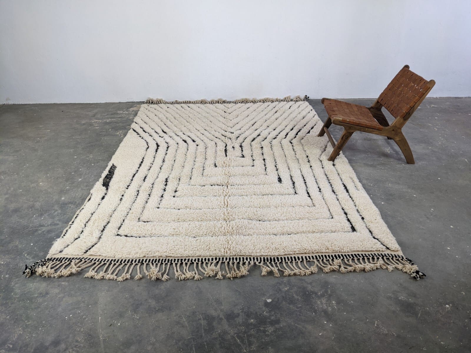 Berber Teppich 310x215 cm Naturweiß Boho Unikat handgeknüpft