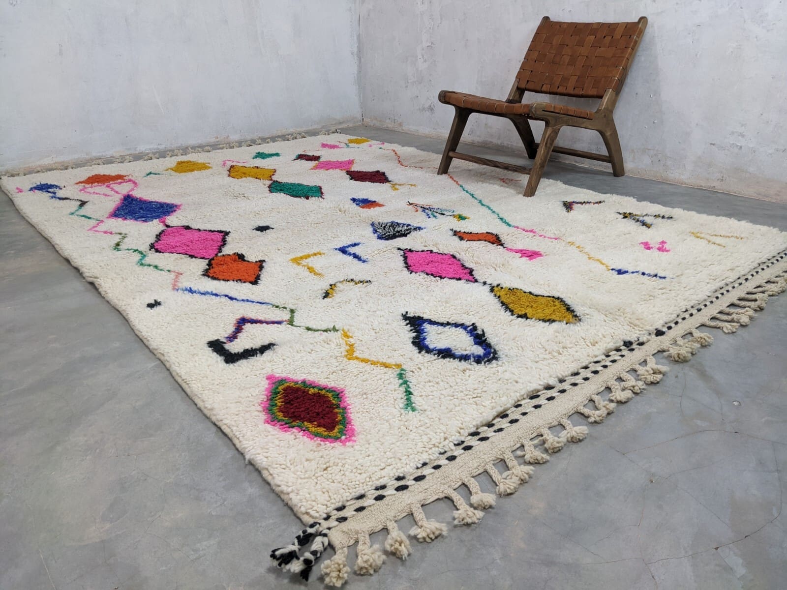 Berber Teppich 310x205 cm Naturweiß Boho Unikat handgeknüpft