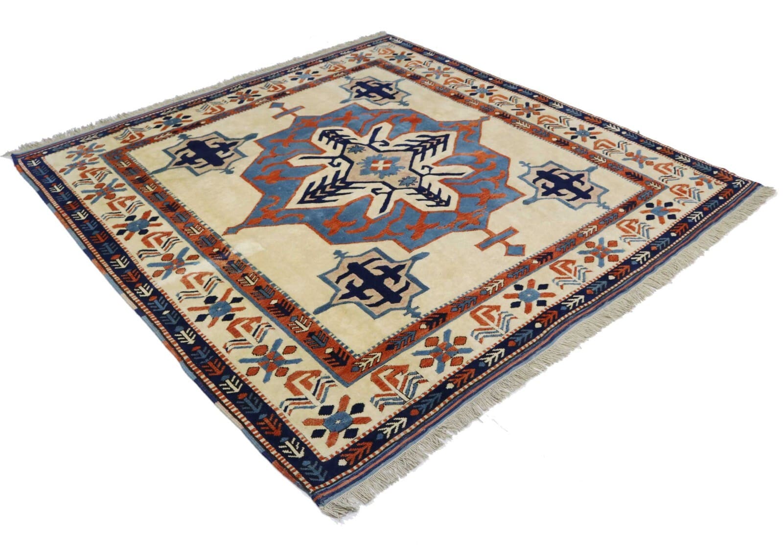 Antiker kaukasischer Shirvan Teppich 203x200cm, handgeknüpft