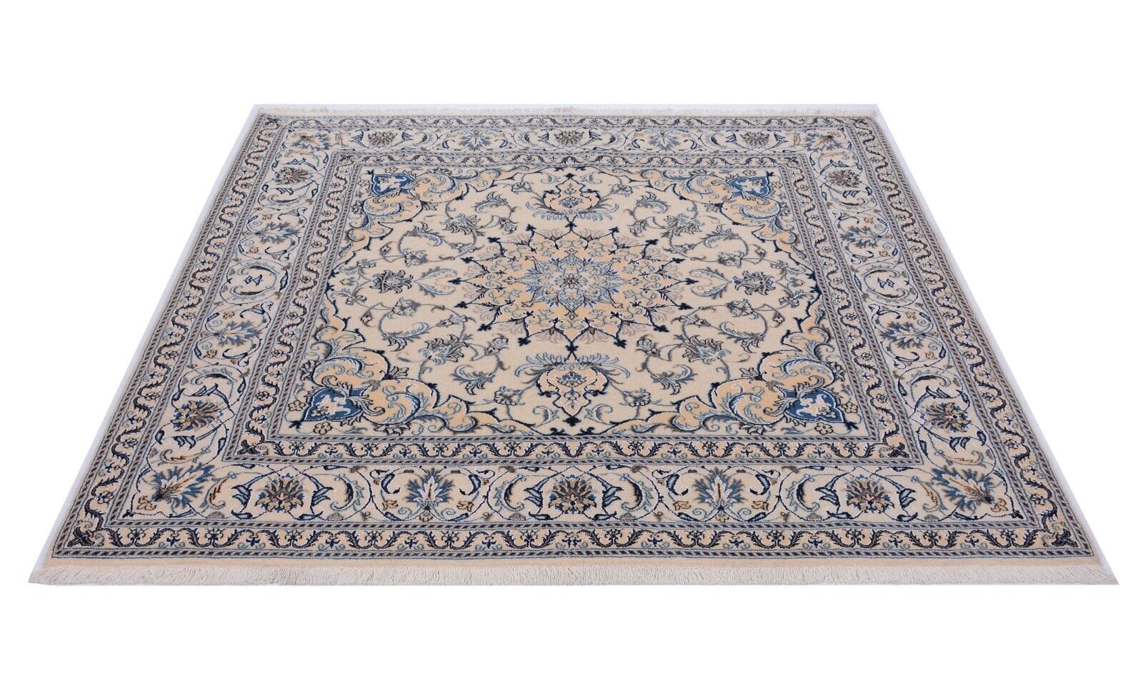 Nain 198x196 cm Floralmotiv, 300.000 Knoten, handgeknüpft, Beige