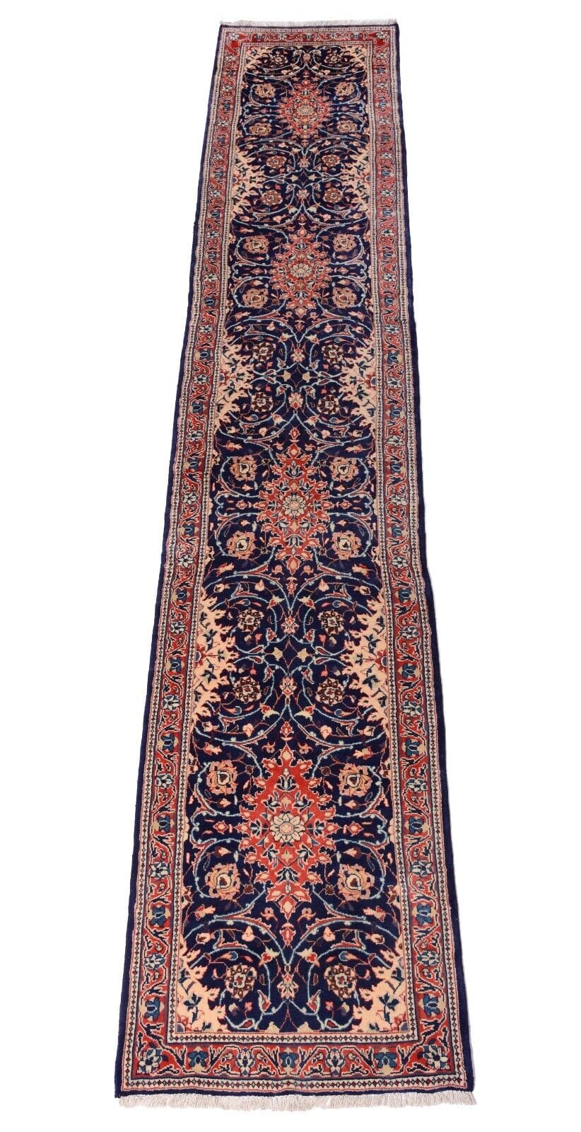 Handgeknüpfter Perserteppich Sarough 447x80 cm, 280.000 Knoten, Blau