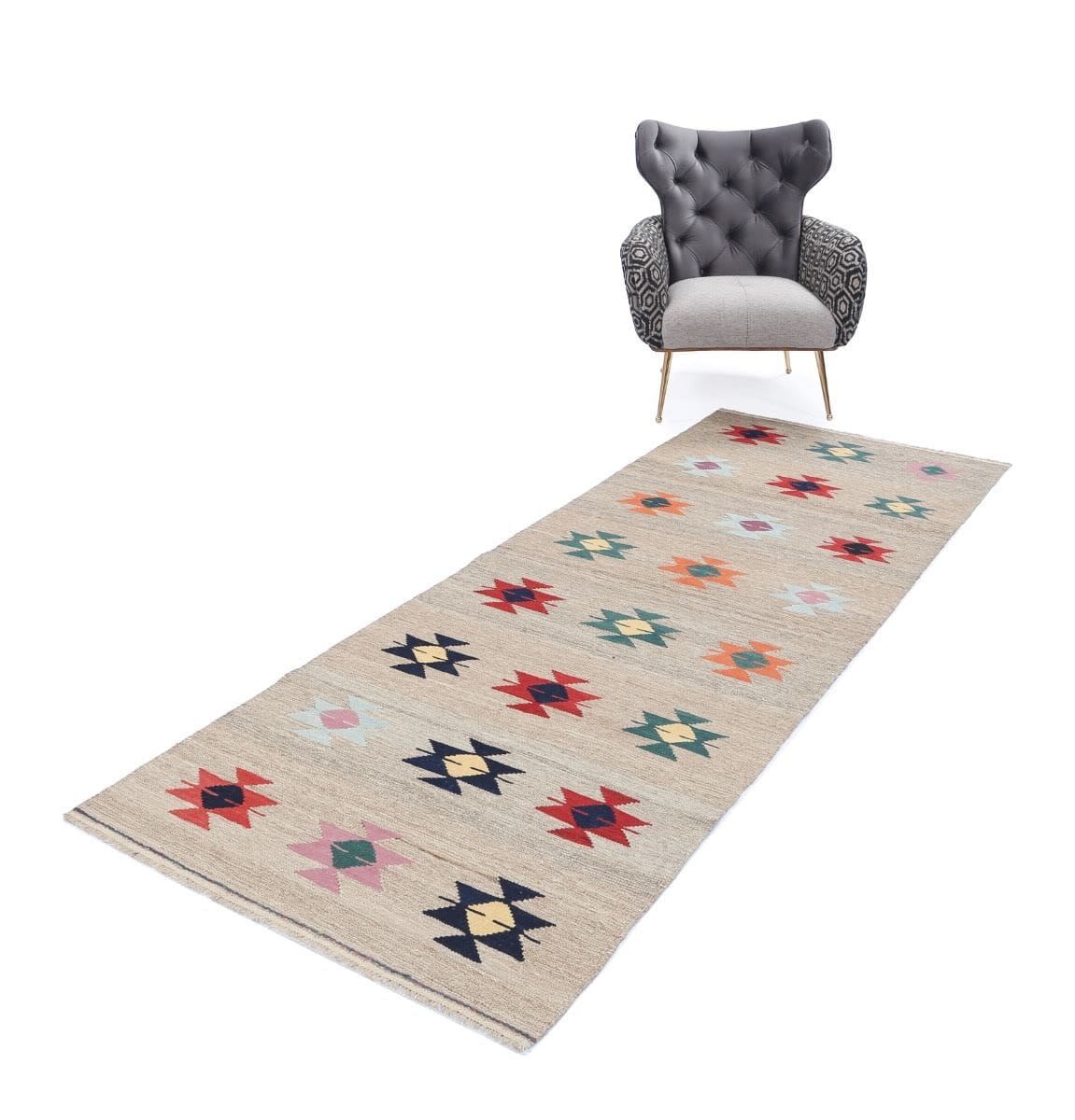 Handgewebter Modern Kelim 264 x 101 cm aus Wolle, neu, Fars, handgewebt