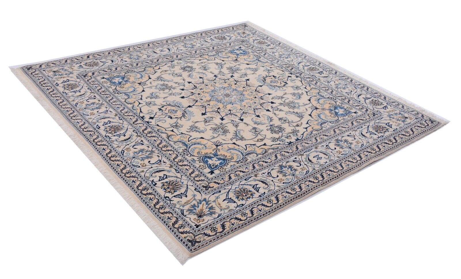 Nain 198x196 cm Floralmotiv, 300.000 Knoten, handgeknüpft, Beige
