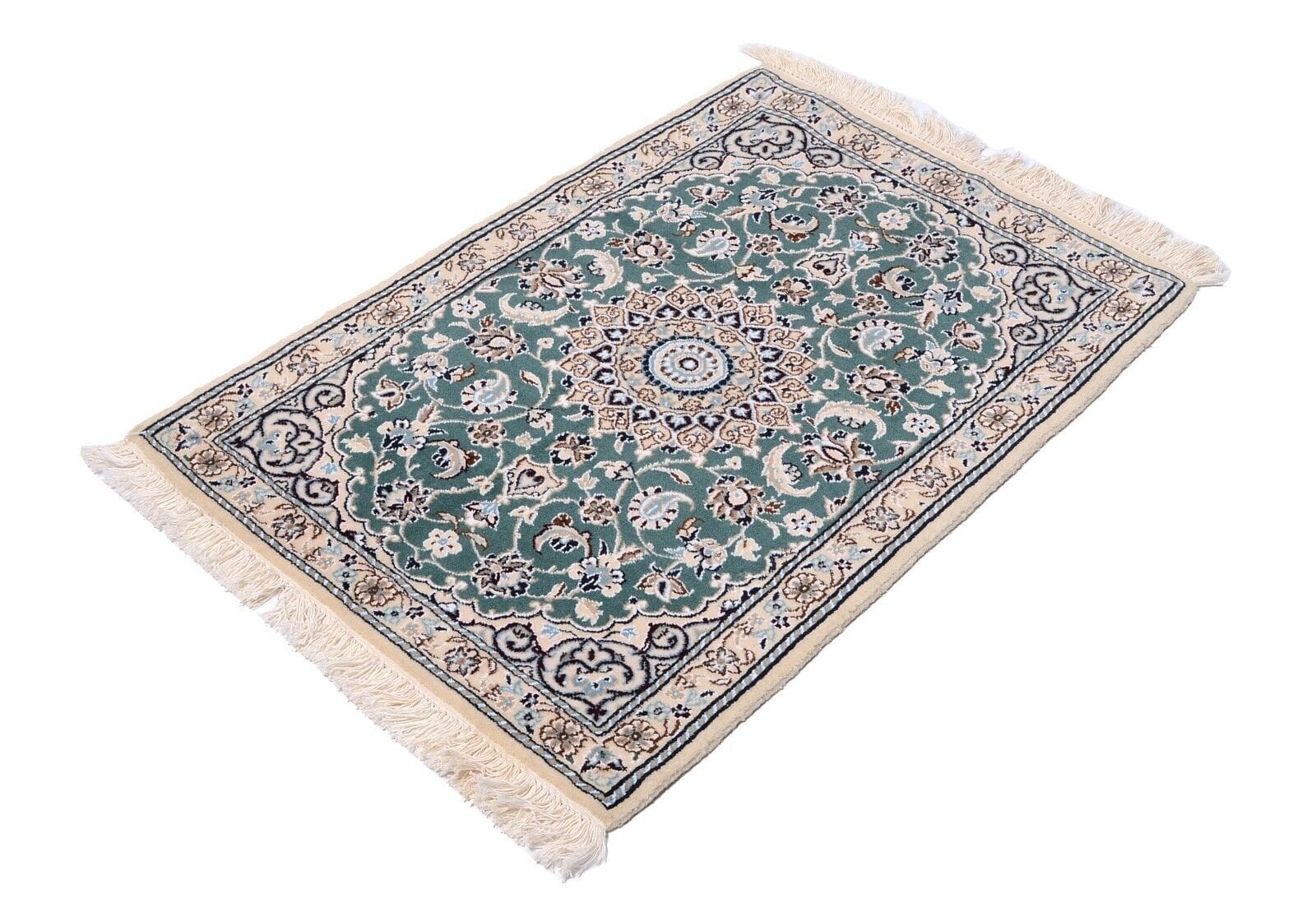 Handgeknüpfter Orientteppich Nain 9, 94x65 cm, 500.000 Knoten, Grün