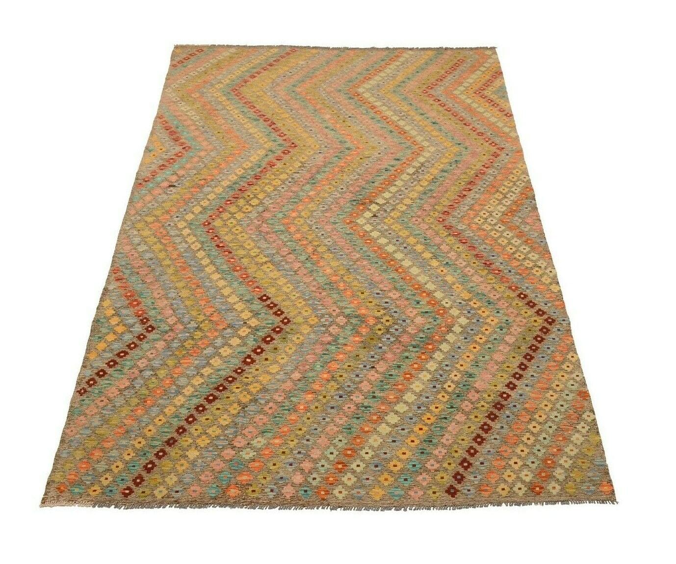 Handgewebter Afghan Kelim 303 x 200 cm in Pastellfarben – Orientteppich