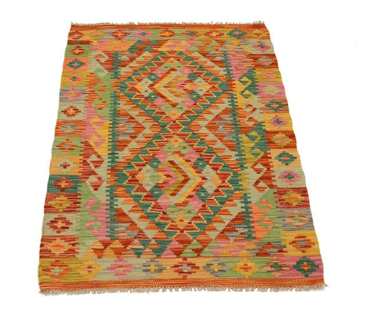 Afghan Kelim 117x84 cm Handgewebt, geometrisches Pastelldesign