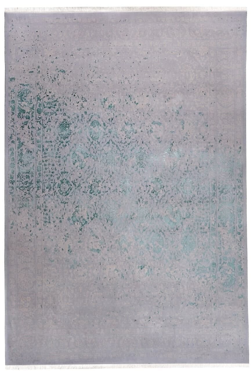 Moderner Orientteppich 2x3m, floral Grau Grün, 360.000 Knoten, handgeknüpft