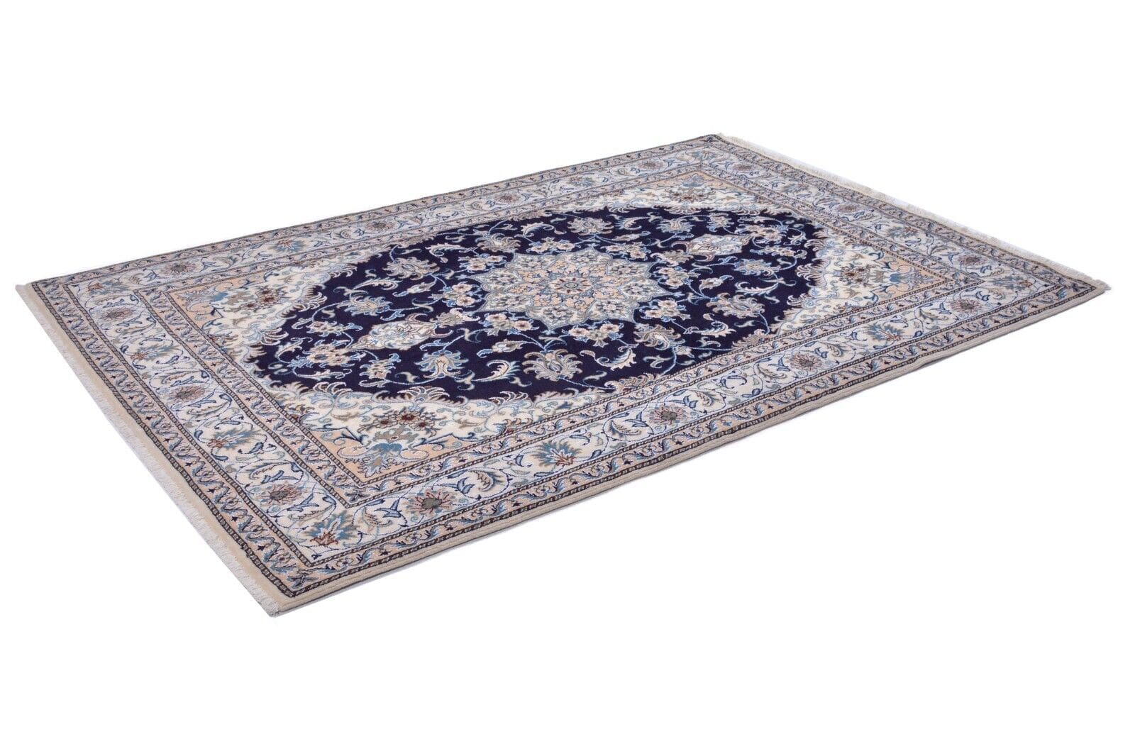 Handgeknüpfter Nain Perserteppich 246x163 cm, 300.000 Knoten, Blau