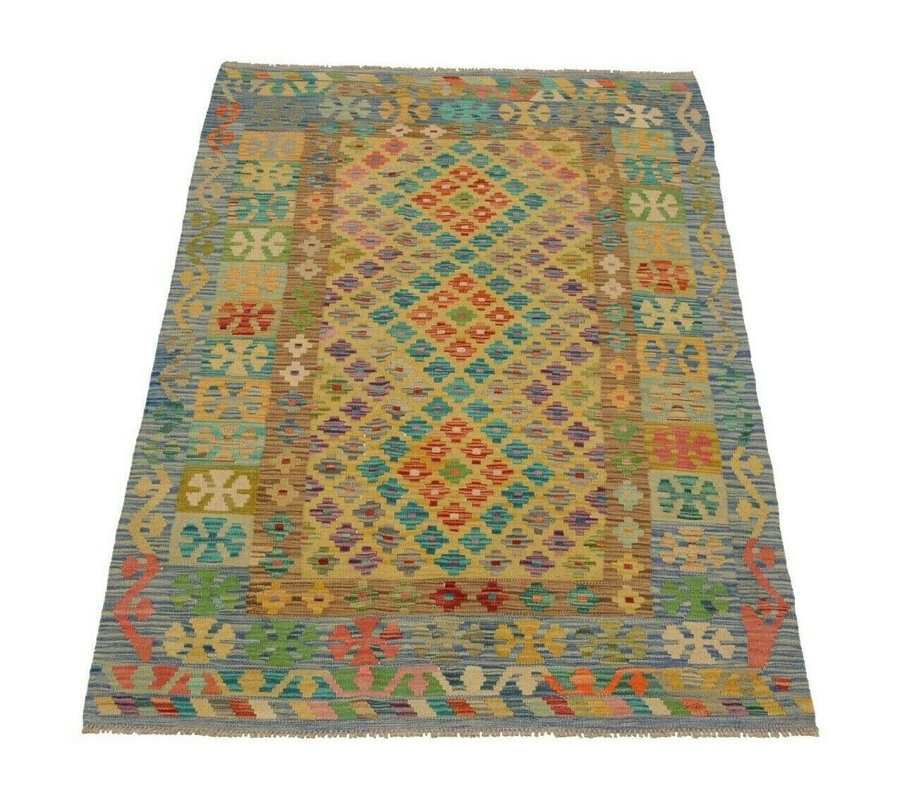 Handgewebter Afghan Kelim 182x124 cm geometrisch Multicolor handgewebt