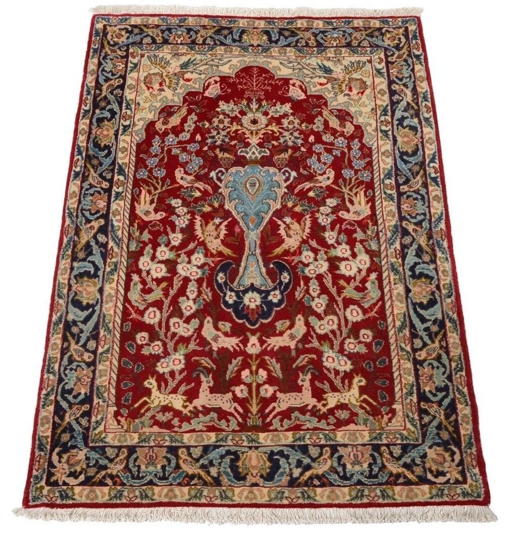Handgeknüpfter Perserteppich Isfahan 131x87 cm, 600.000 Knoten, Rot